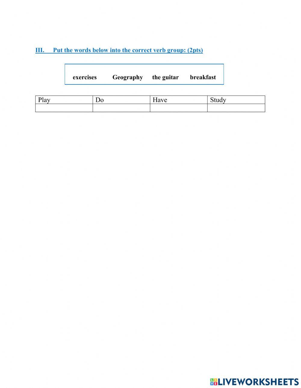 Mini test 1- grade 6