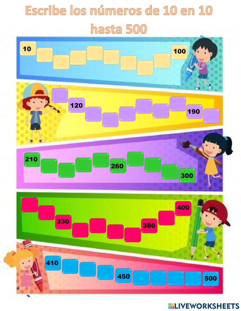 Escribir los números de 10 en 10 Escribir los números de 10 en 10