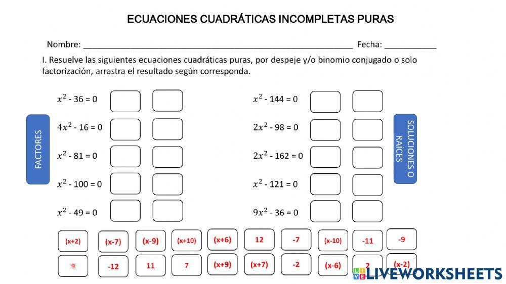 Ecuaciones cuadráticas puras