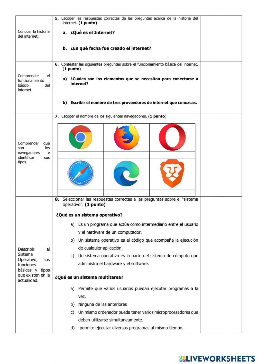 Examen del Primer Quimestre de Computación de Octavo Grado