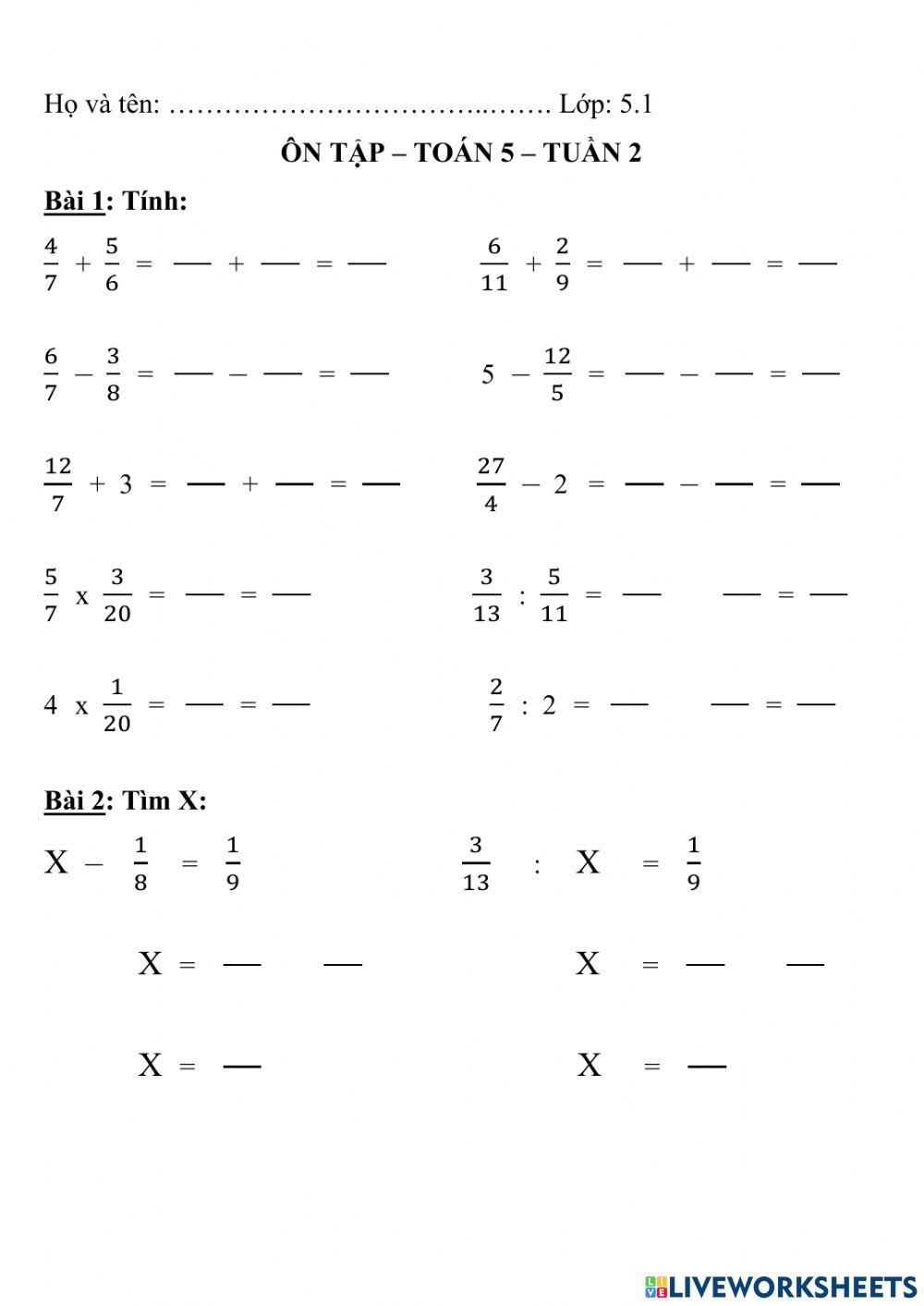 Ôn tập toán 5  -tuần 2