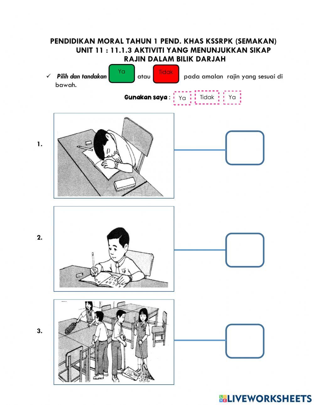 Aktiviti sikap rajin di bilik darjah Tahun 1 KSSRPK SEMAKAN