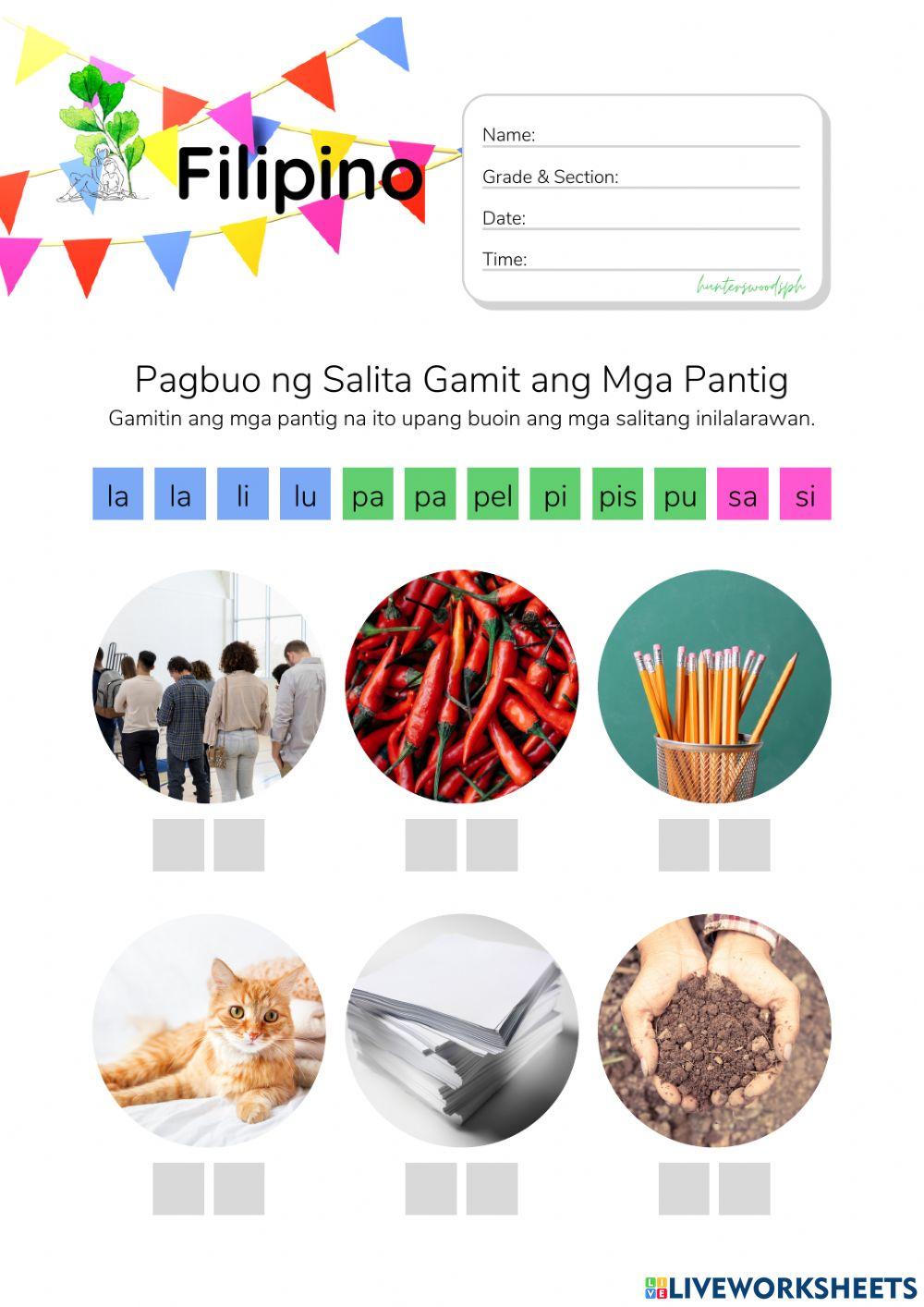 Pagbuo ng Salita Gamit ang Pantig - HuntersWoodsPH.com Worksheet