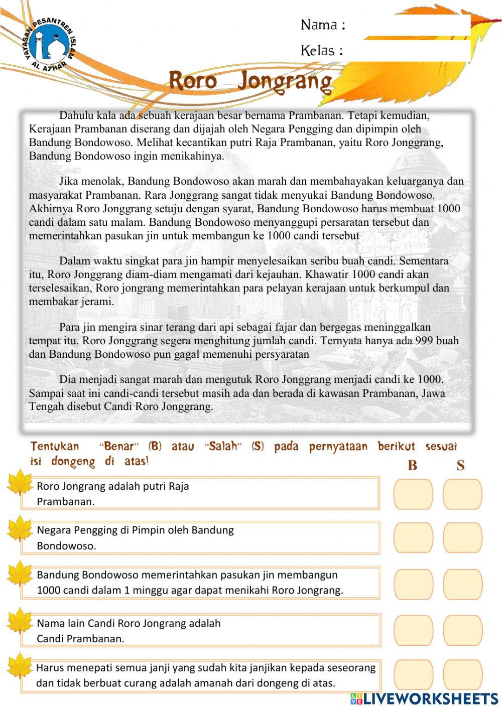 Worksheet B. Indonesia : Dongeng
