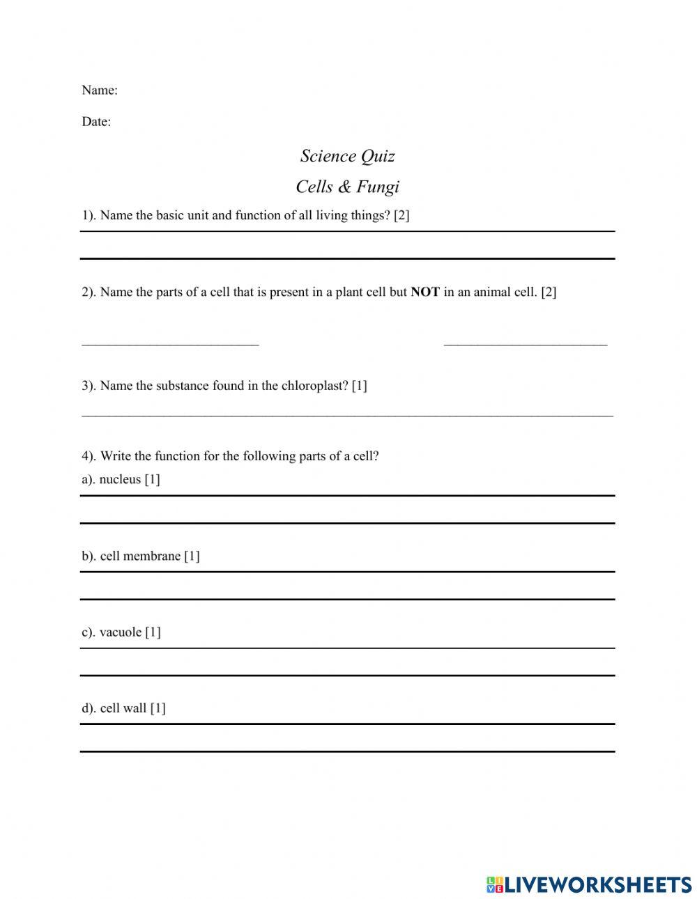 Characteristics of Organisms Quiz
