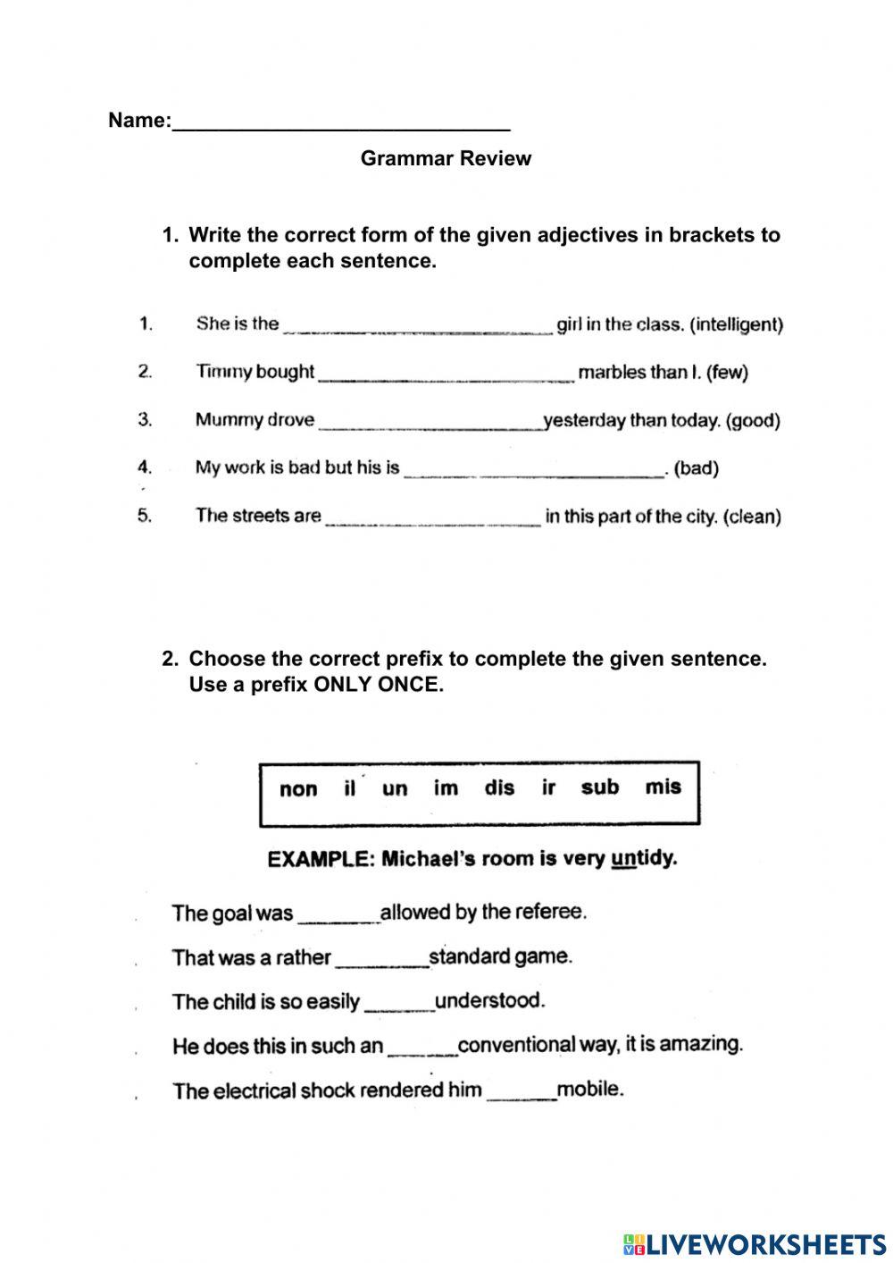 Grammar Review Exercise