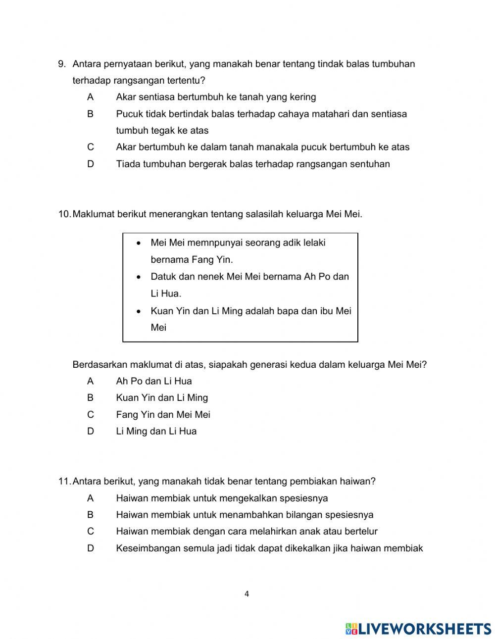 Sains Tahun 4 Kertas 1