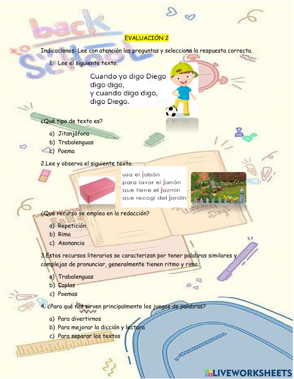 Evaluación 2 bloque 1 español