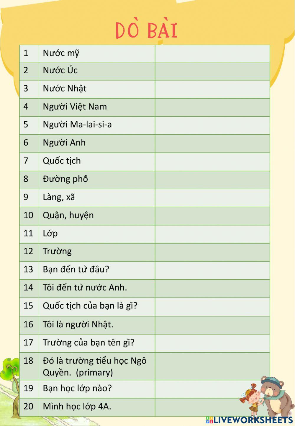 Dò bài lớp 4 ngày 2-10