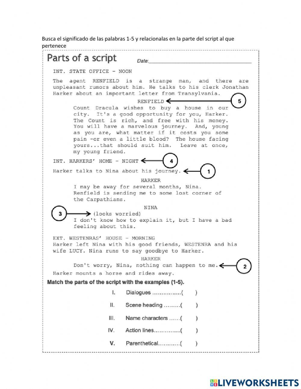 Parts of script