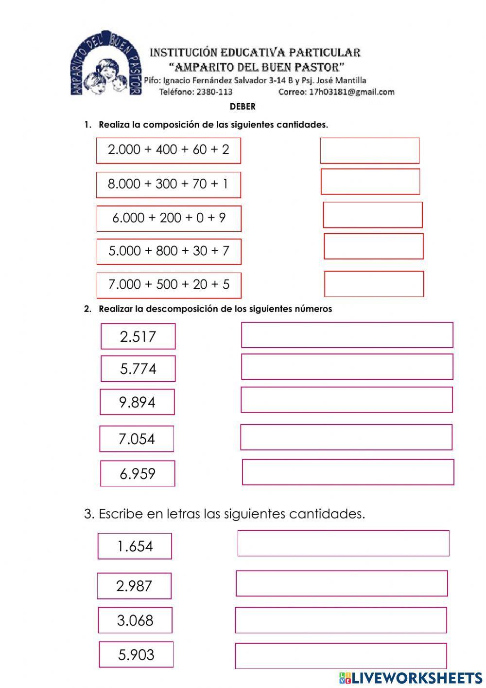 Composición y descomposición de cuatro cifras