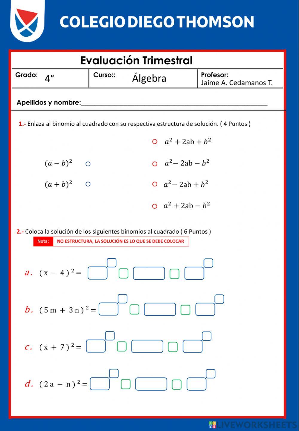 Examen 4to Álgebra Sept
