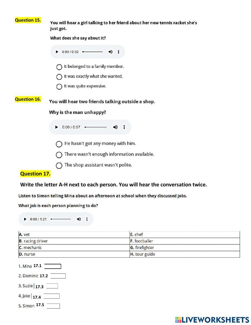 PET KET Listening test No 2