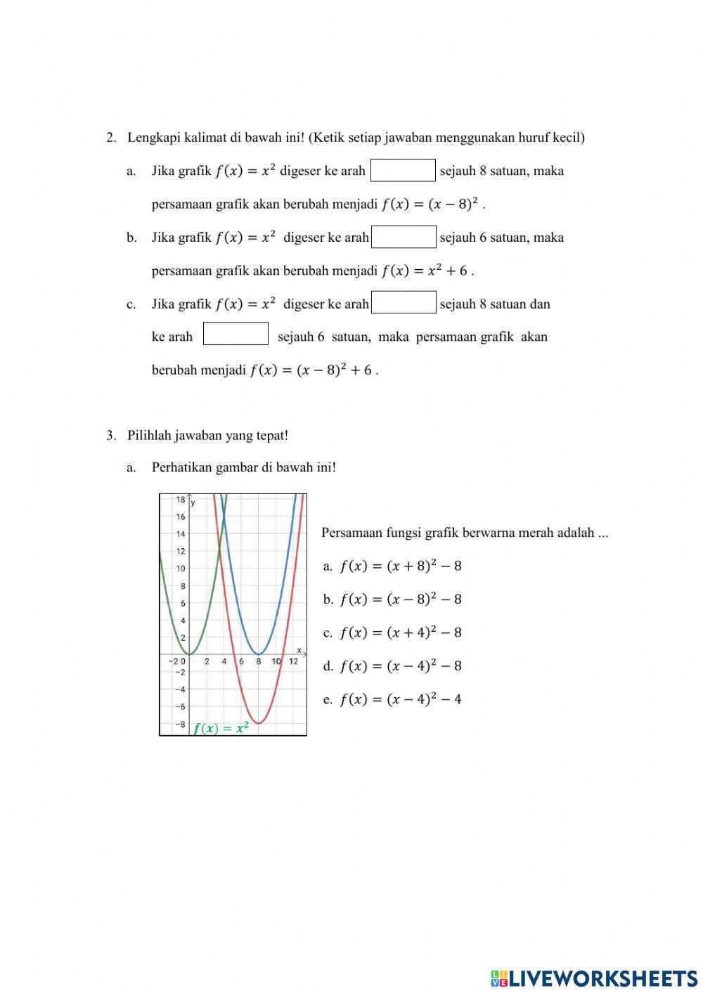 Latihan Soal Grafik Fungsi Kuadrat