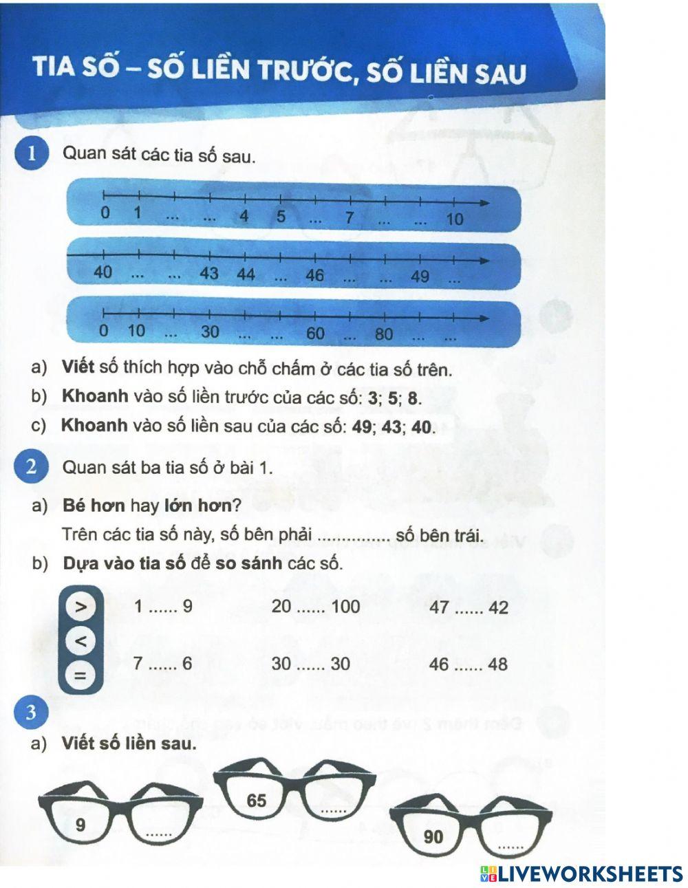 Tia số - Số liền trước - Số liền sau (tiết 1)