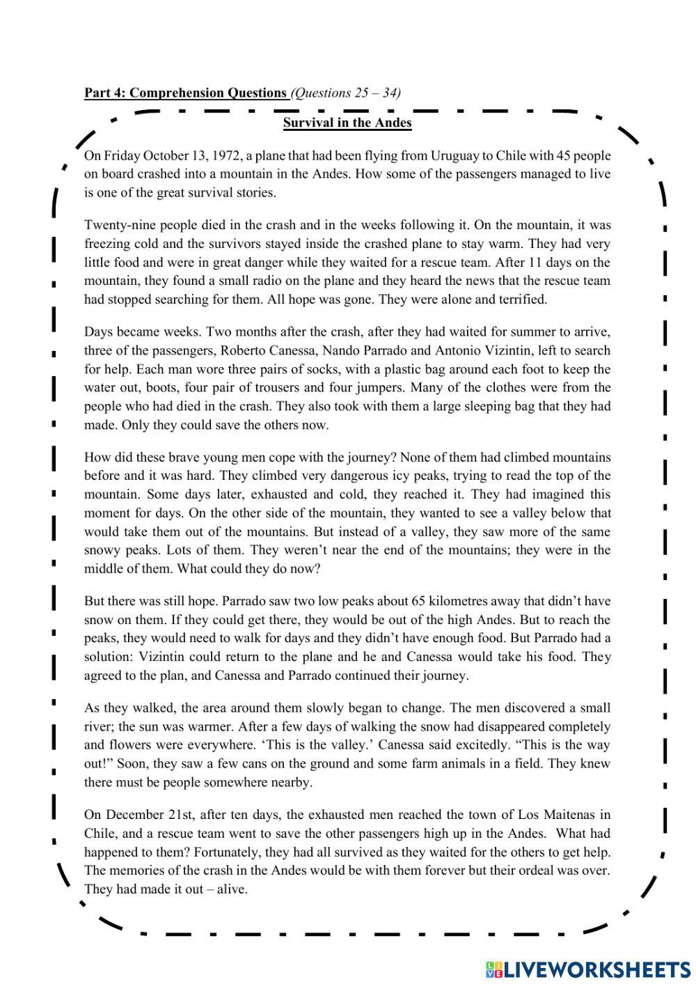 Survival in the Andes (Form 3 Unit 7 - English Close-Up)