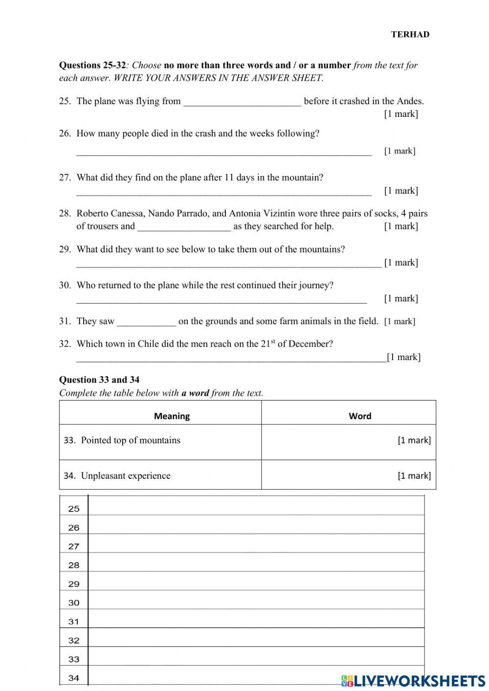 Survival in the Andes (Form 3 Unit 7 - English Close-Up)