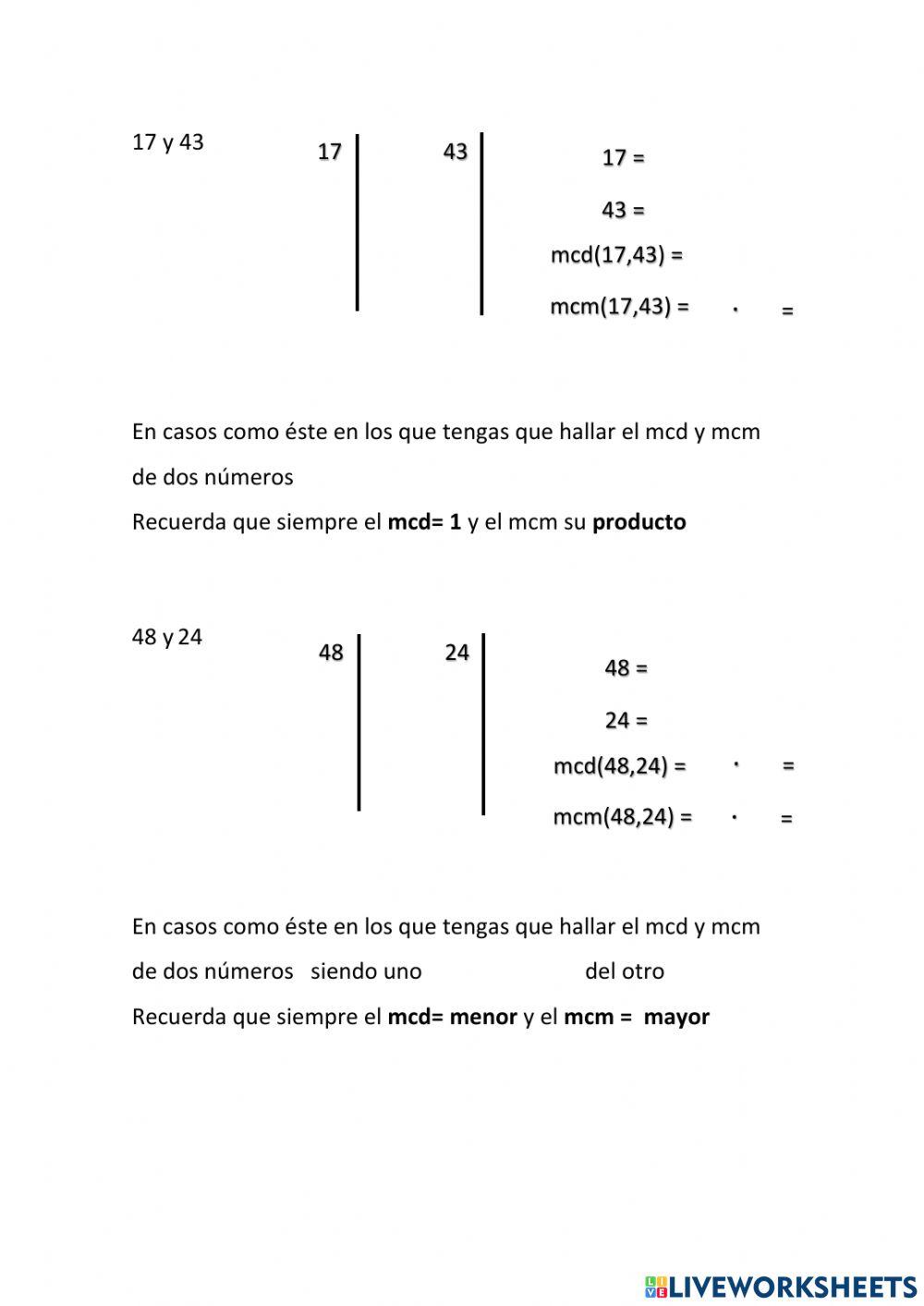 MCD y MCM por descomposición en factores primos