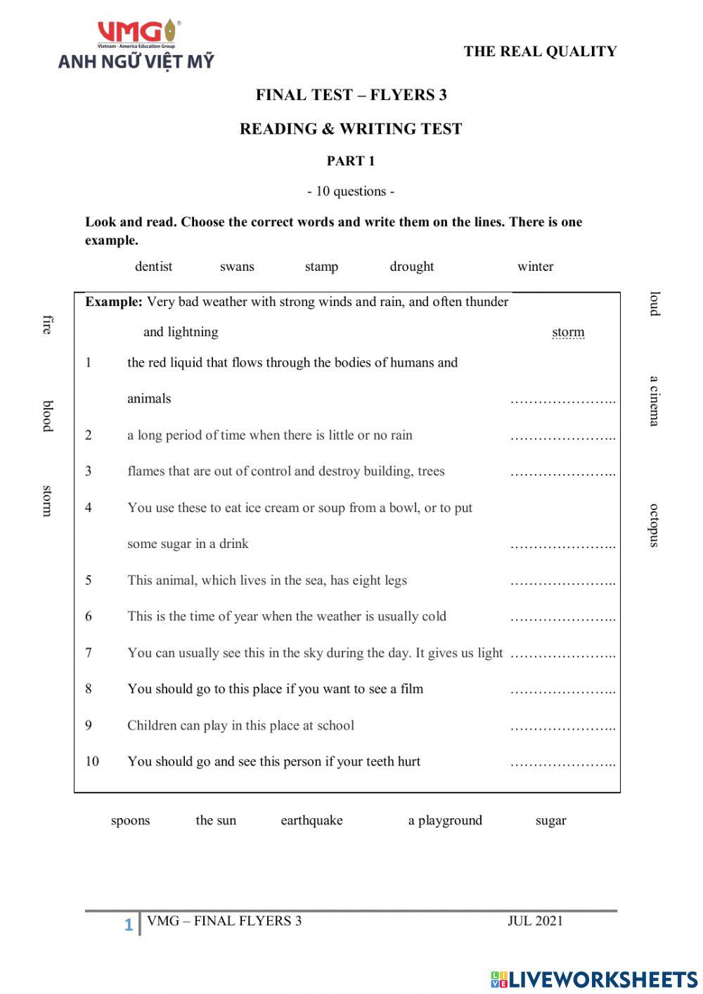 Flyers 3 - Final - Reading and Writing