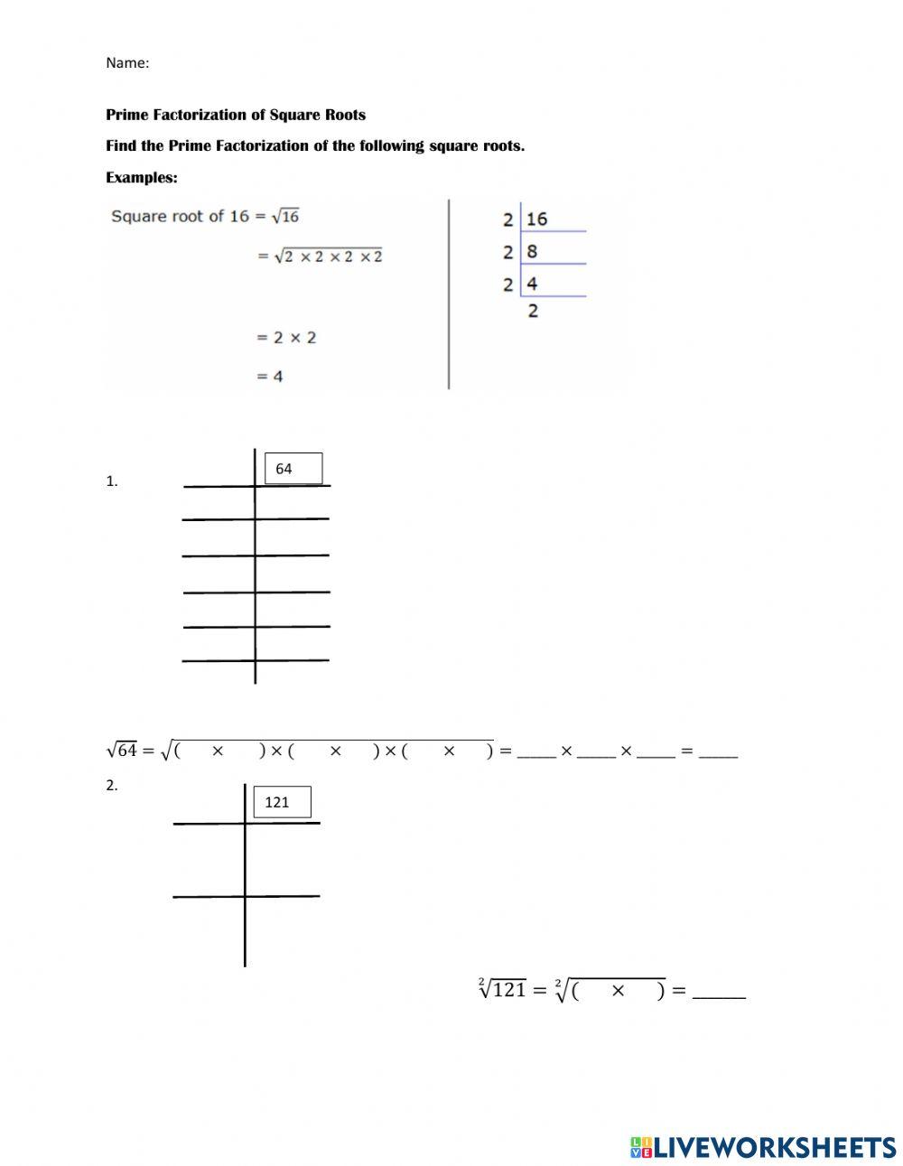 Using Prime Factorization to find Square Roots 5188860