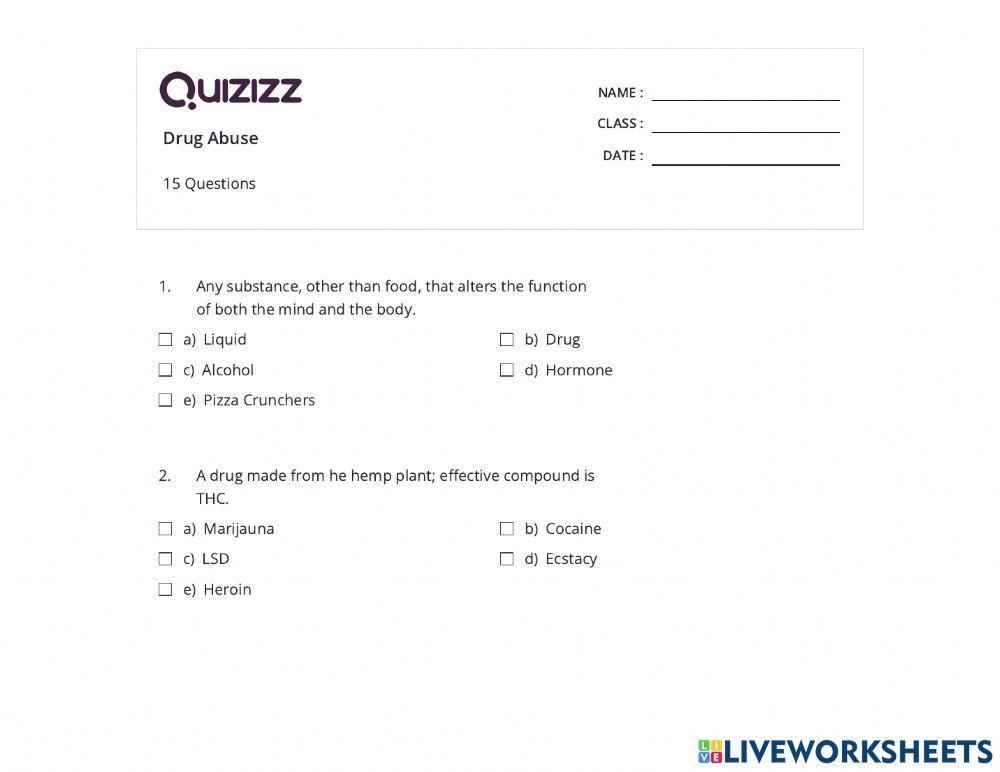 Quizizz Drug Abuse