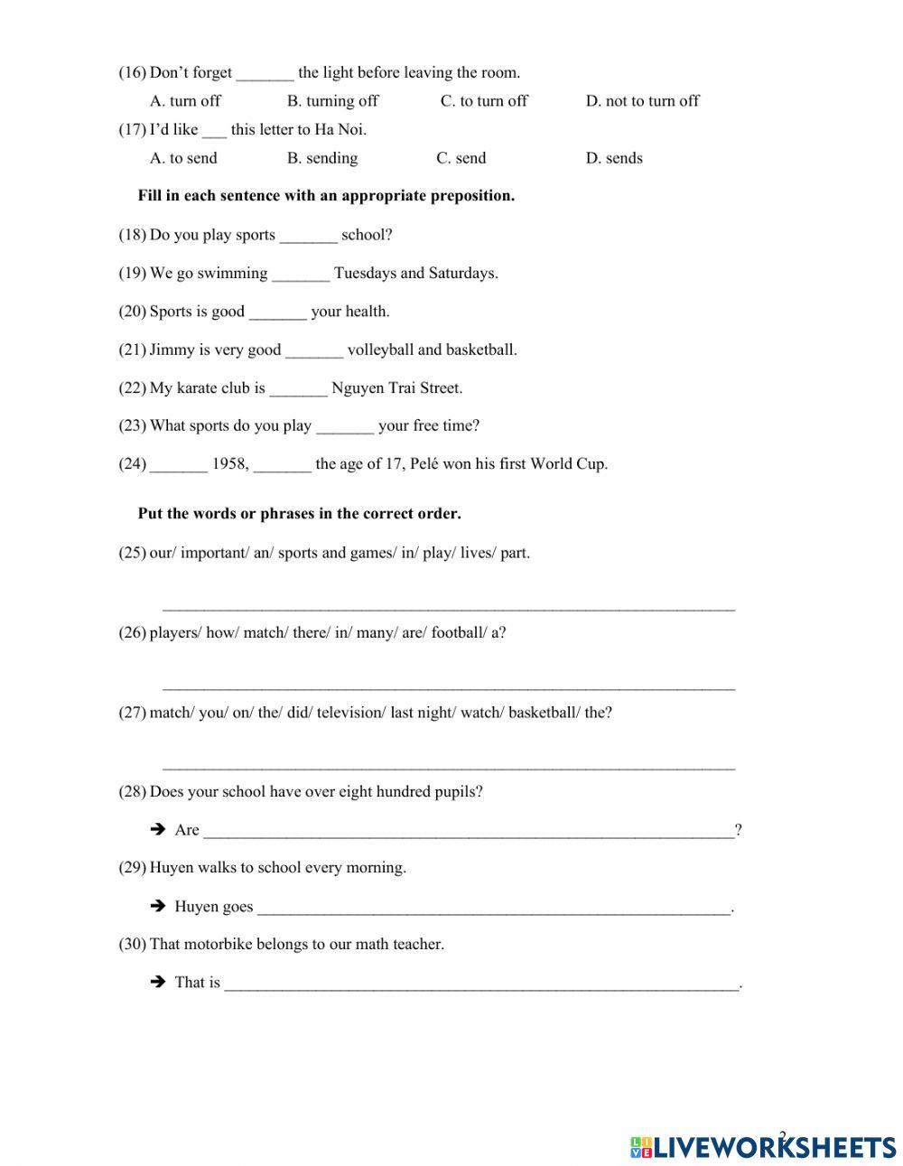 Grade 6 U2 Grammar test 2
