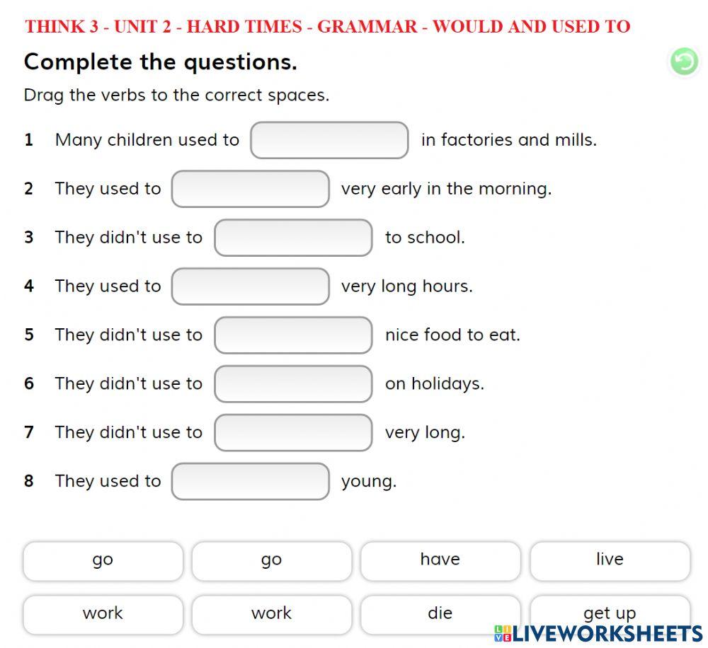 Think 3 - unit 2 - hard times - grammar - would and used to