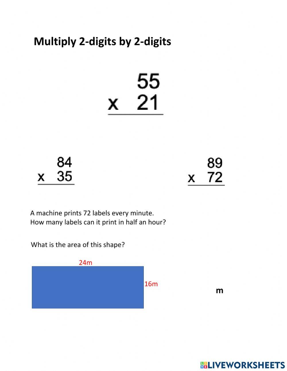 Multiply 2 digits by 2 digits