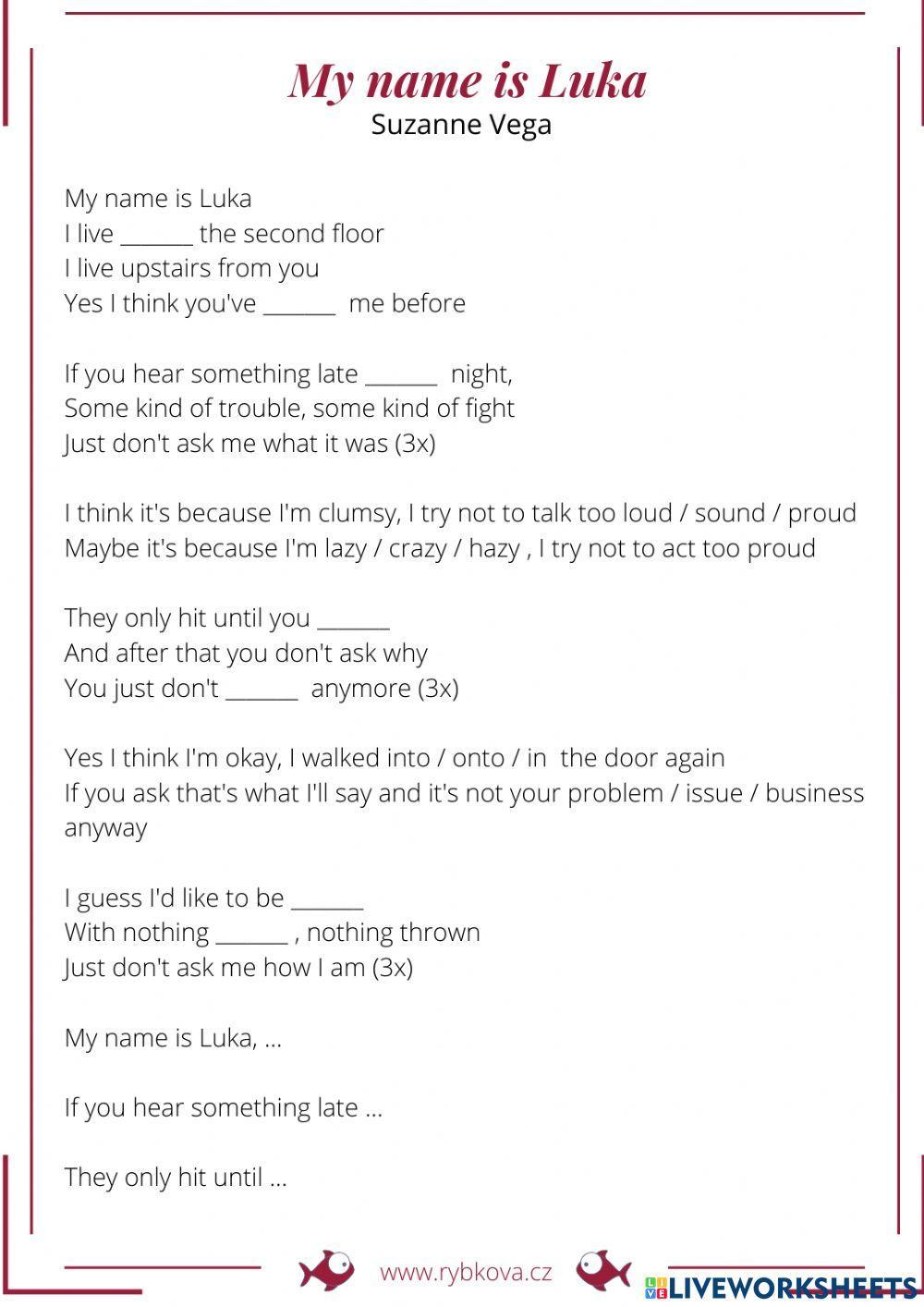 Listening - Suzanne Vega My name is Luka