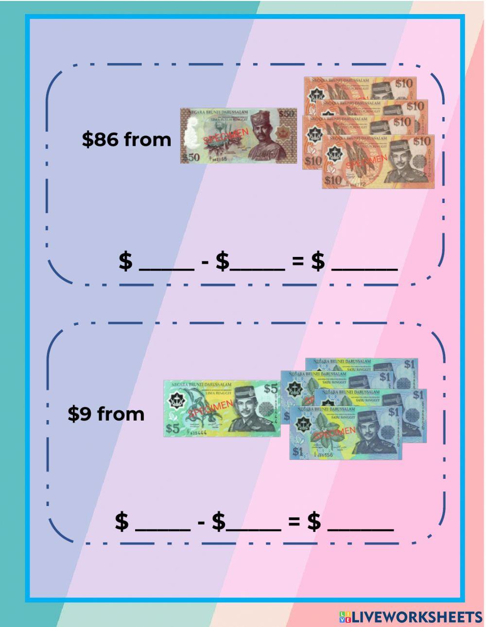 Subtraction of money