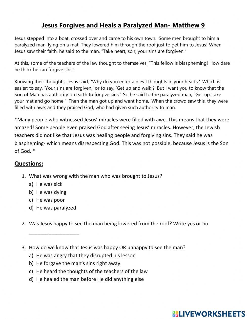 Jesus Heals and Forgives A Paralyzed Man