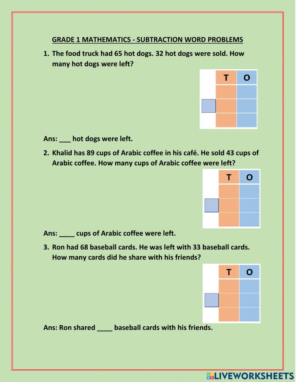 Subtraction word problems