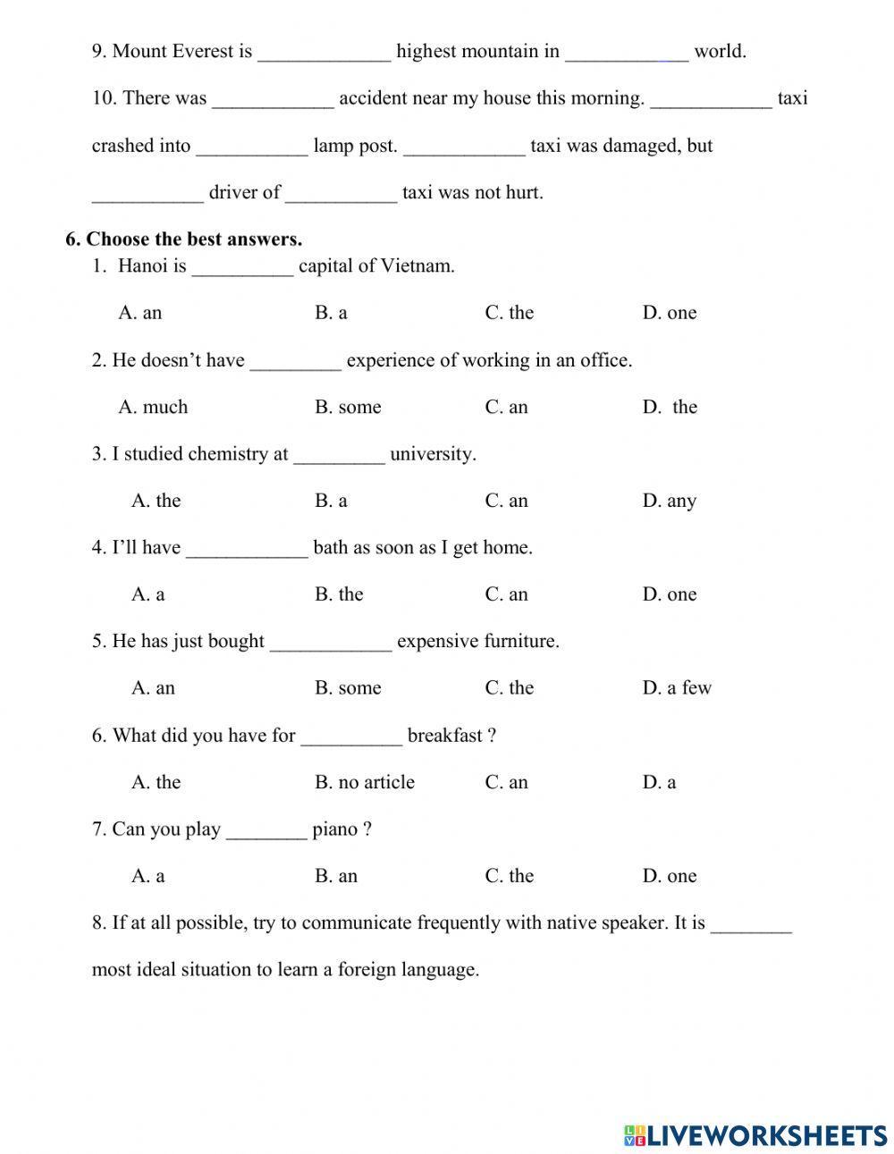 English 8- Unit 3 Test: Peoples of Viet Nam