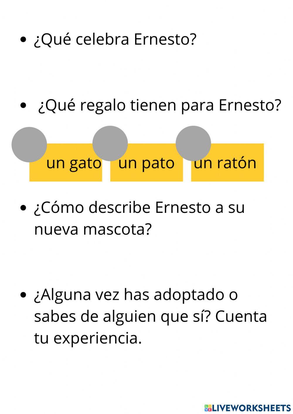 Ficha de comprensión lectora -La historia de Ernesto-