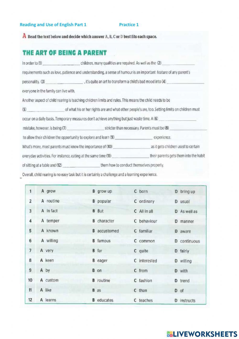 FCE RUE part 1 practice 1