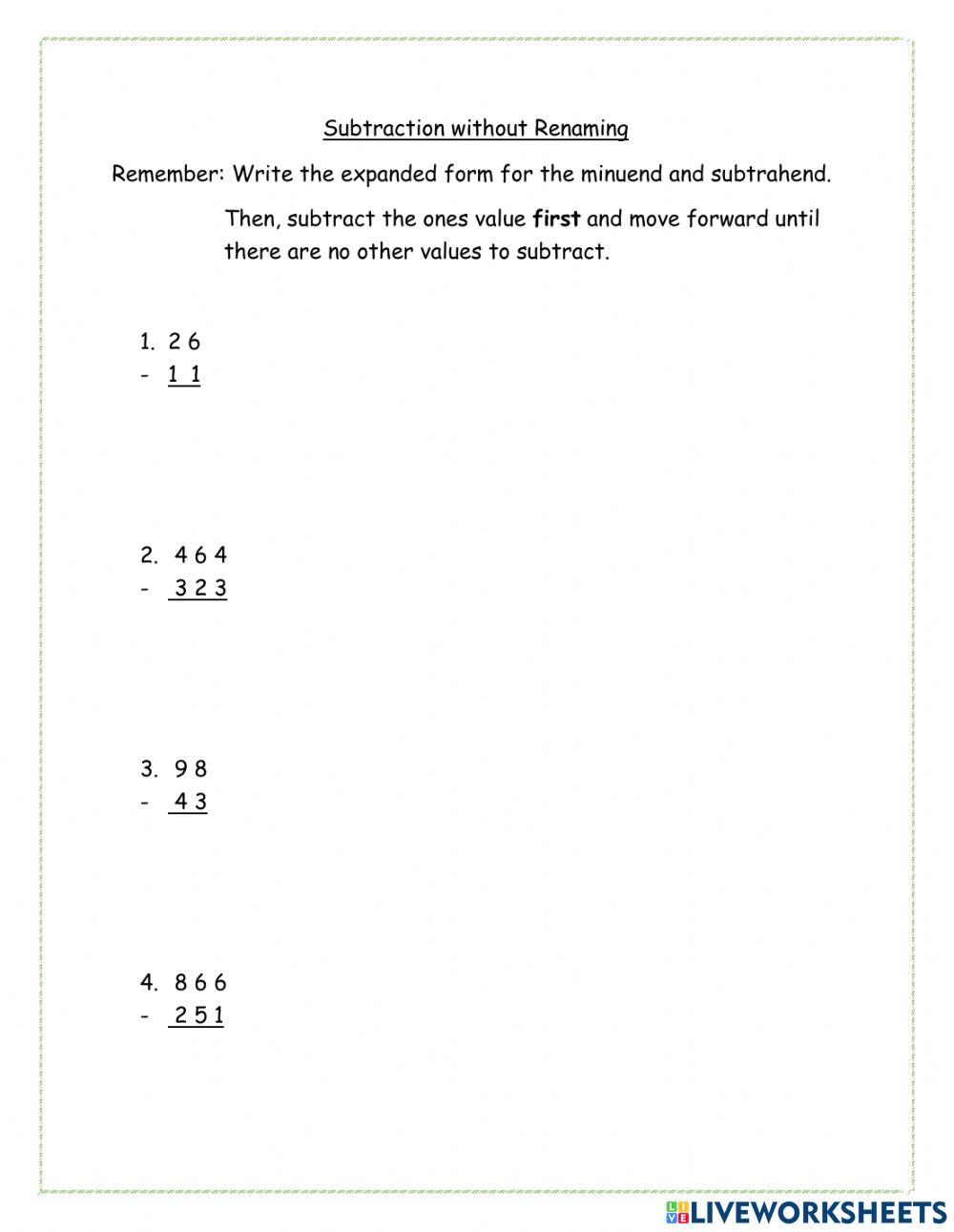 Subtraction without Renaming