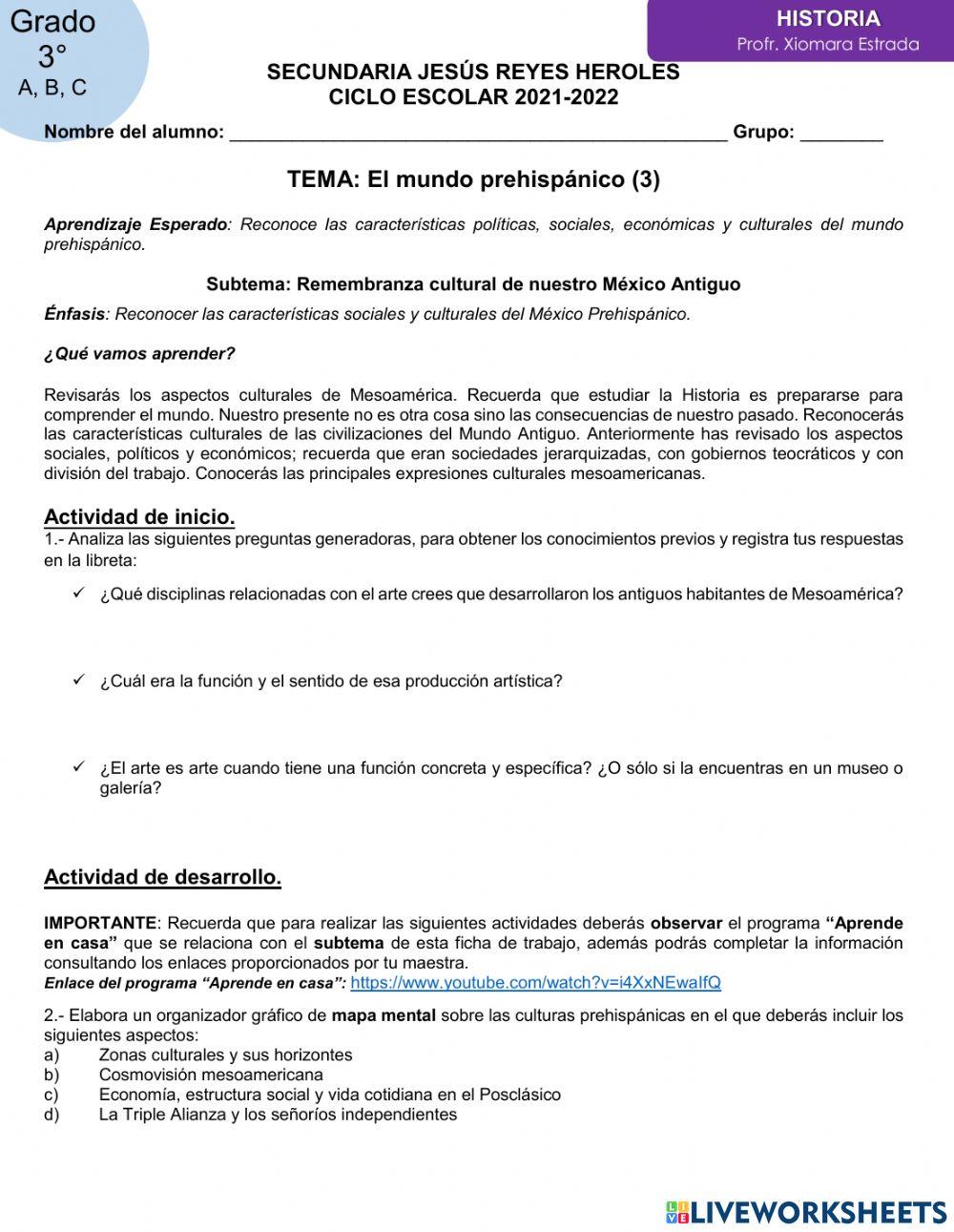 Remembranza cultural de nuestro México Antiguo