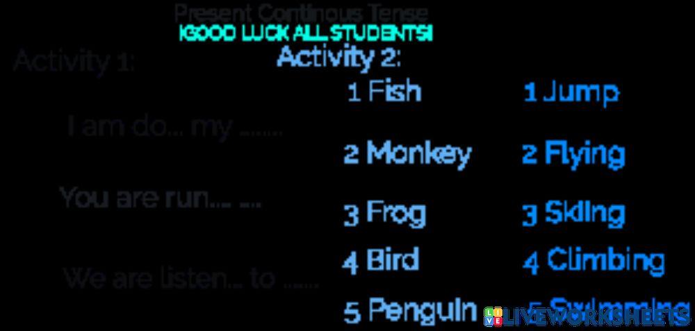 Present Continous Tens Example Work