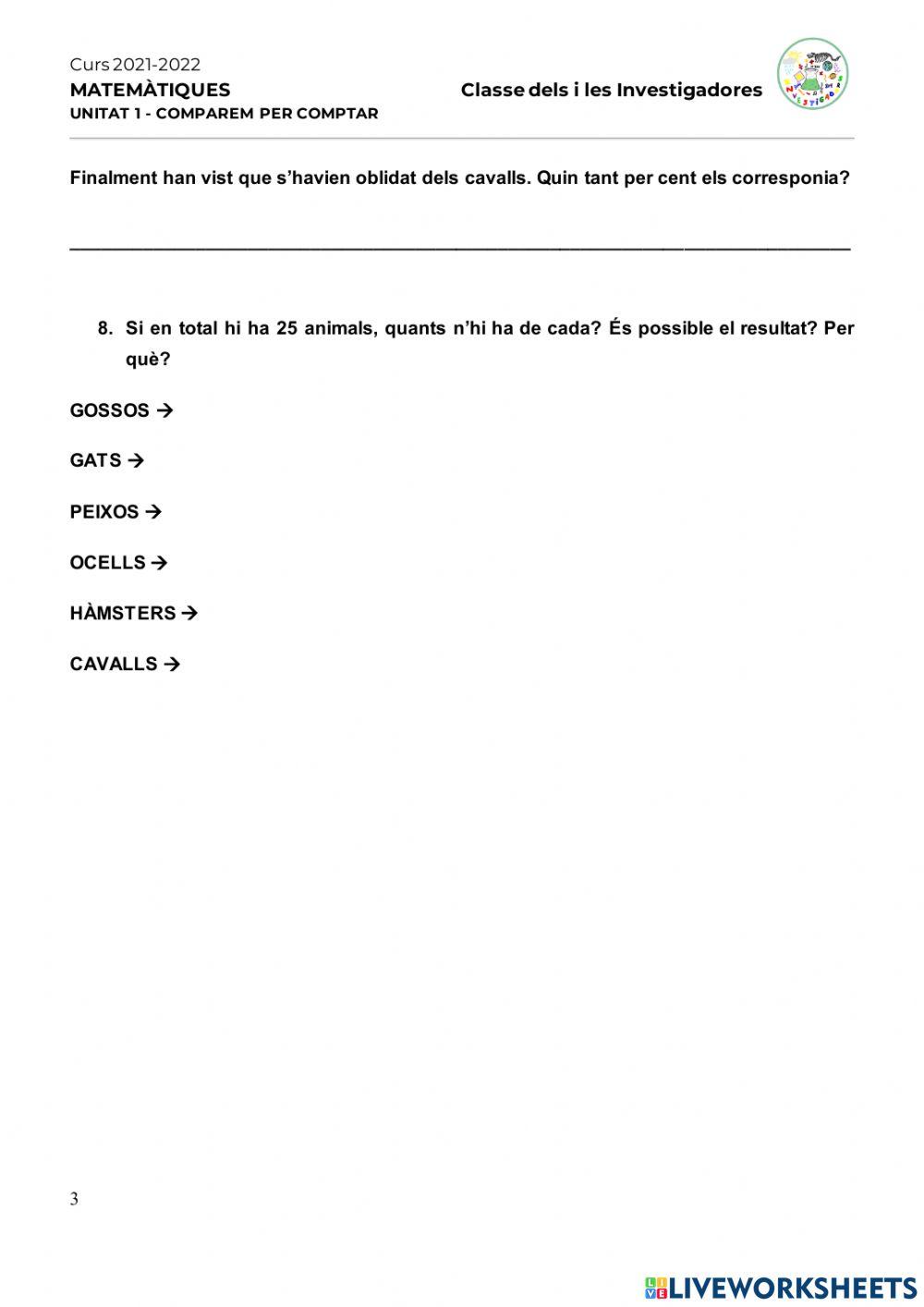 Unitat 1 Comparem per comptar