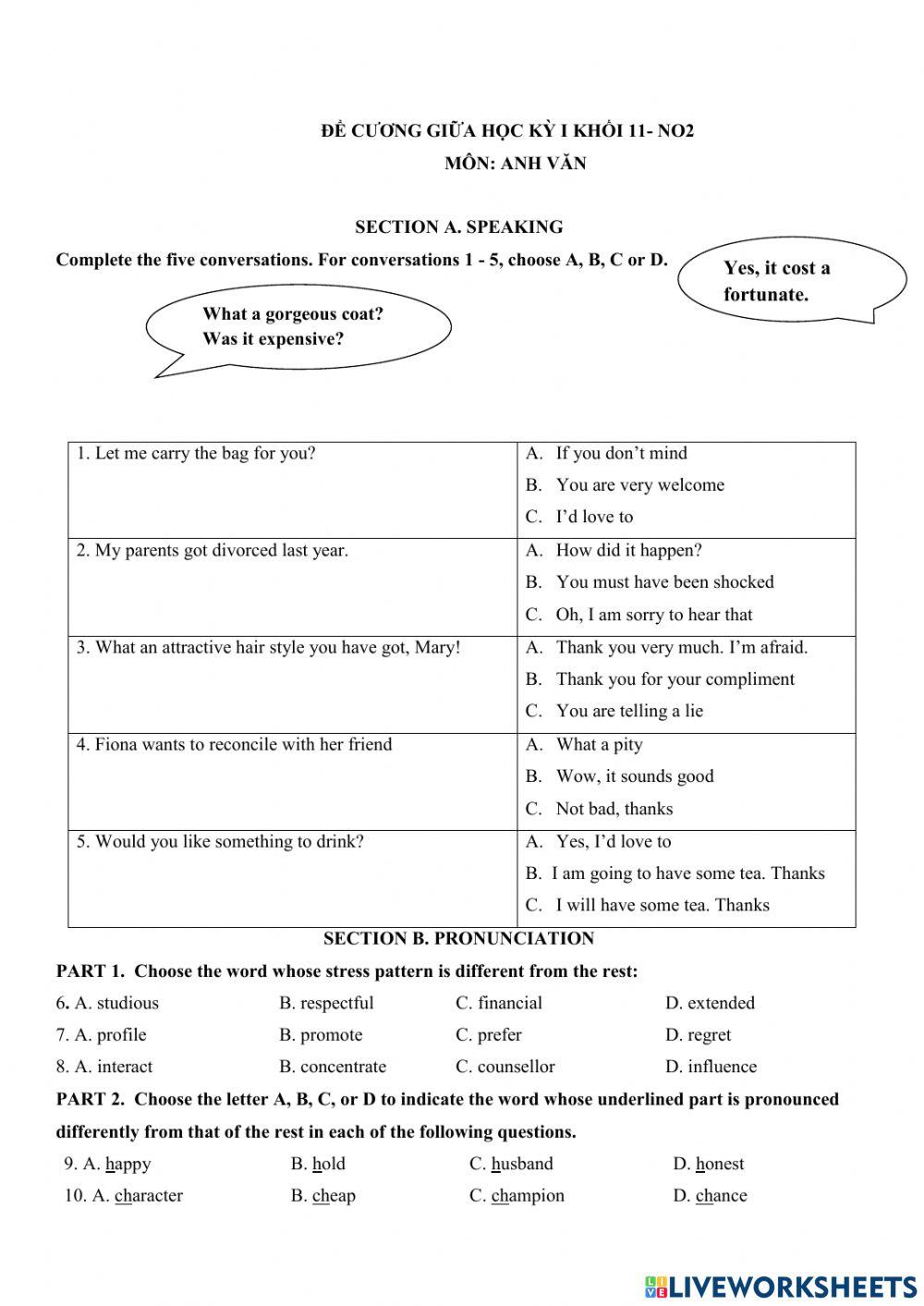 Revision for the mid first term test 11- No2