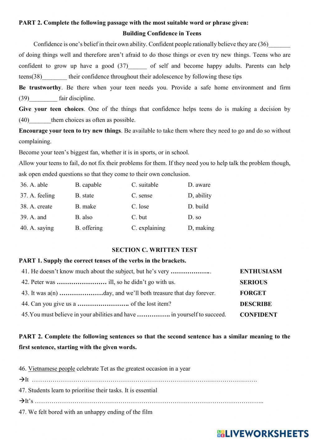 Revision for the mid first term test 11- No2