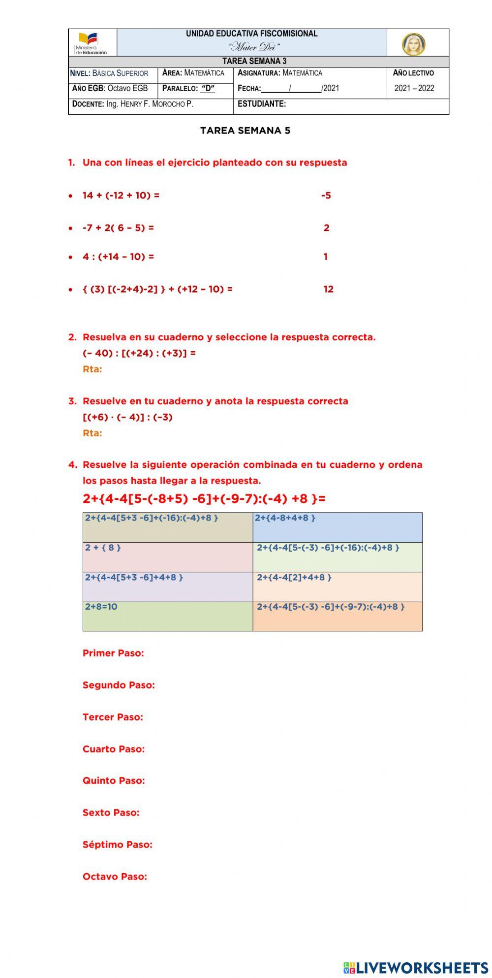 División de Enteros y Operaciones Combinadas