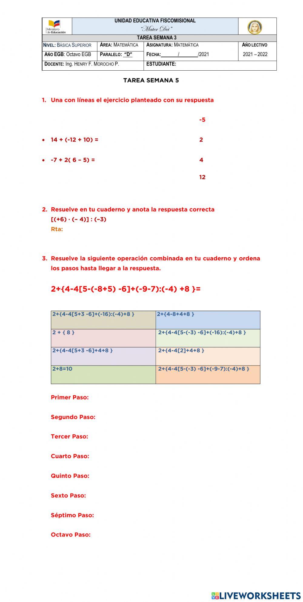 División de enteros Operaciones Combinadas
