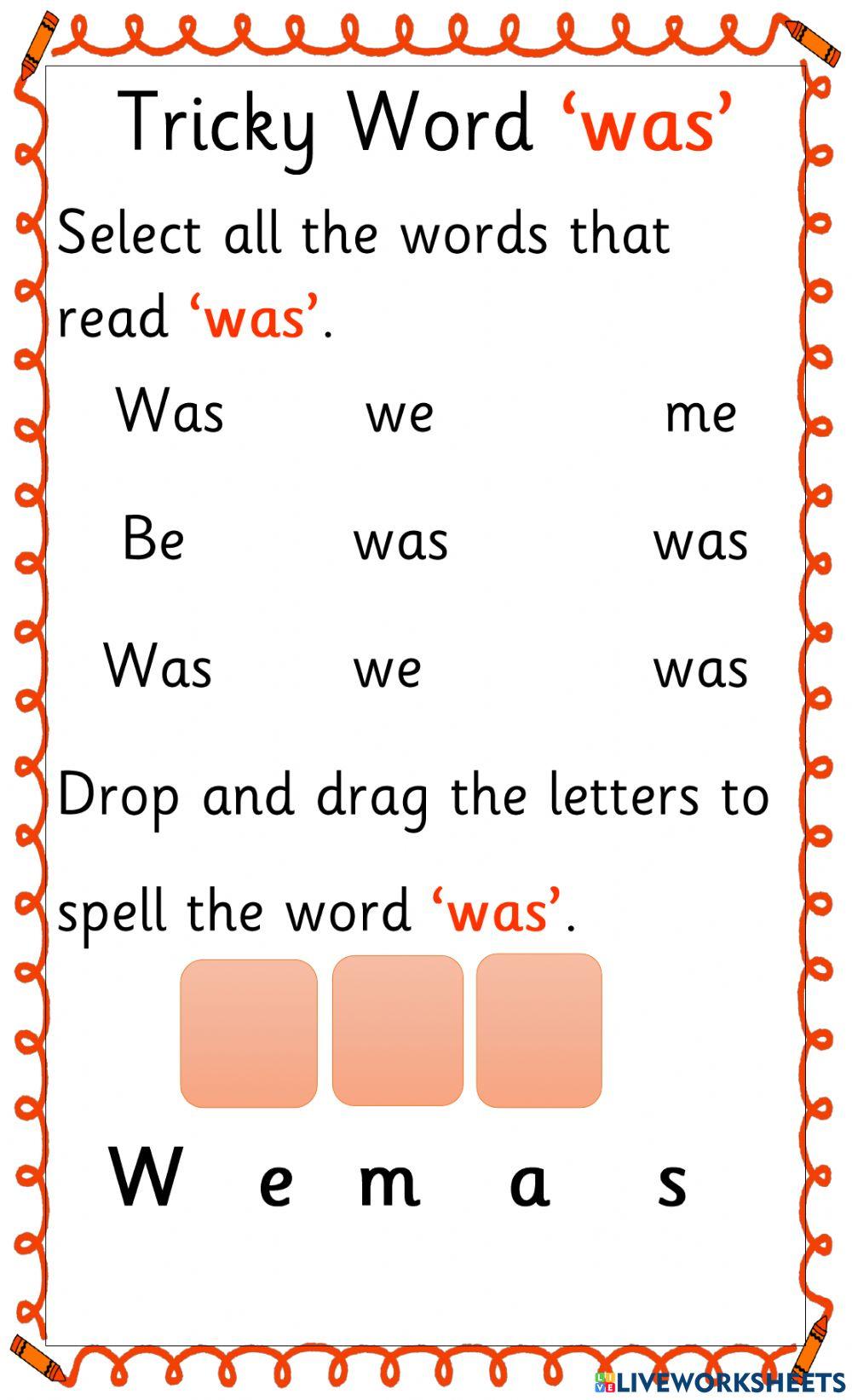 Tricky Word 'was'