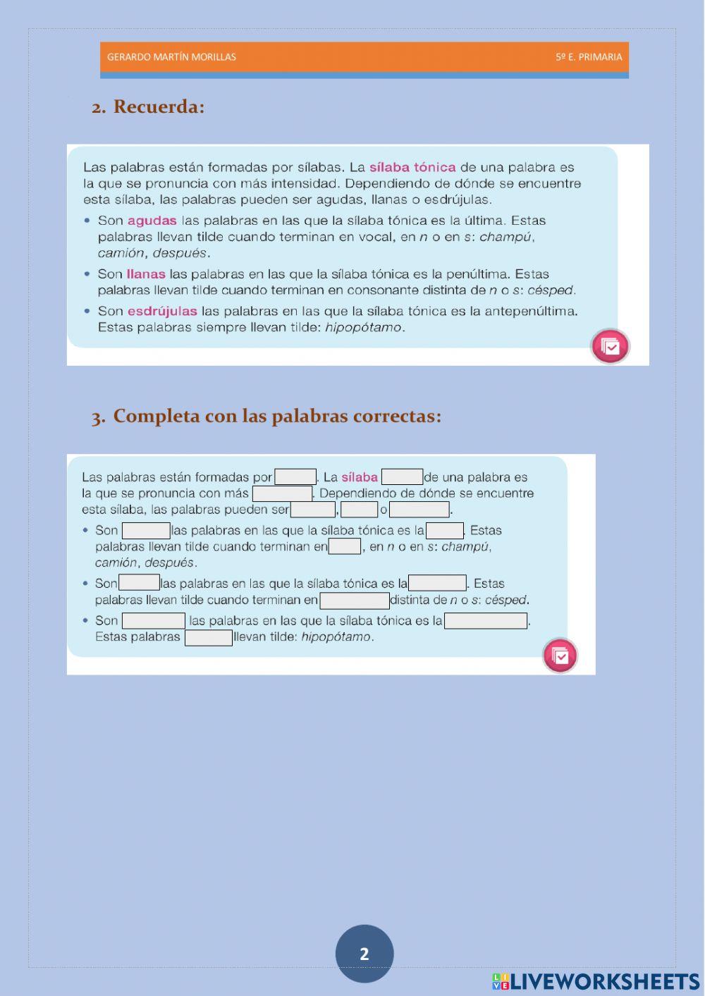 Taller de ortografía. Ficha 2.