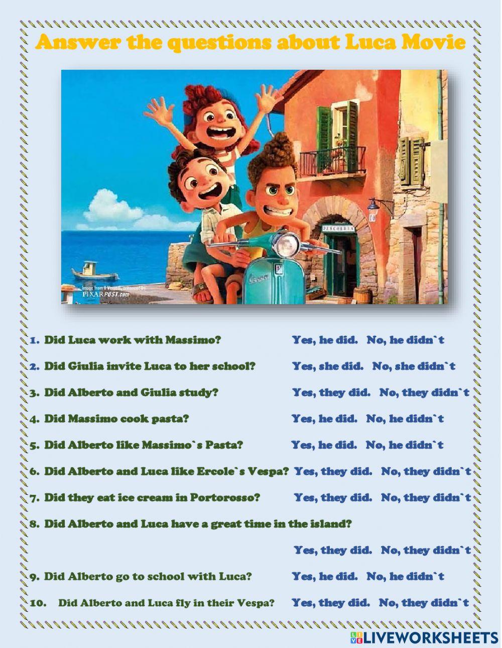 Seimple past yes no questions with Luca Movie