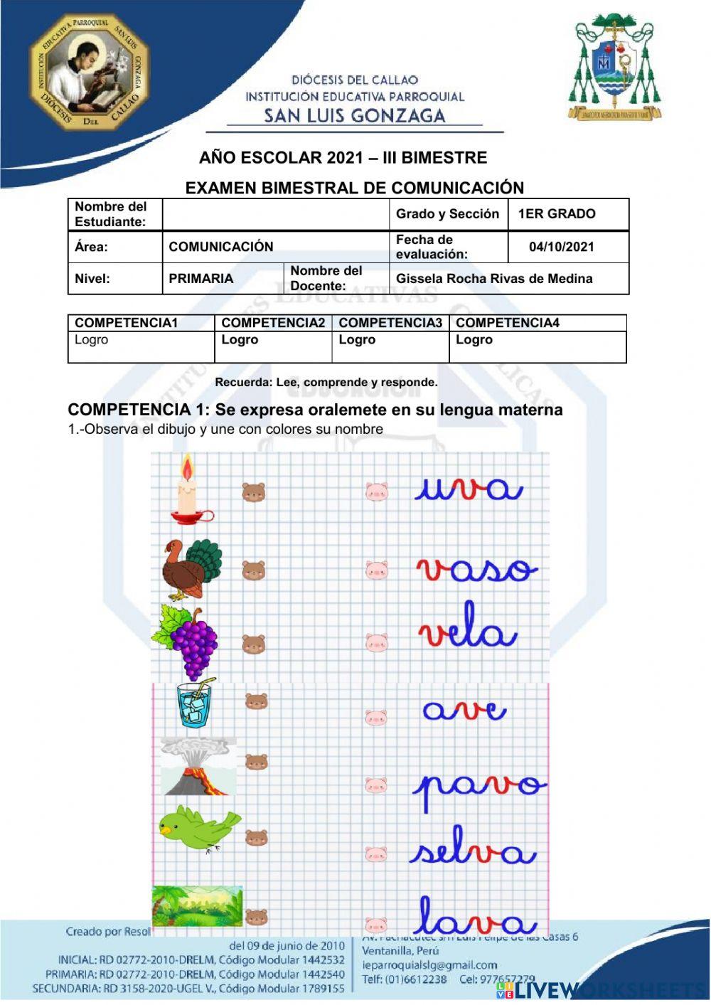 Examen de comunicación del iii bimestre