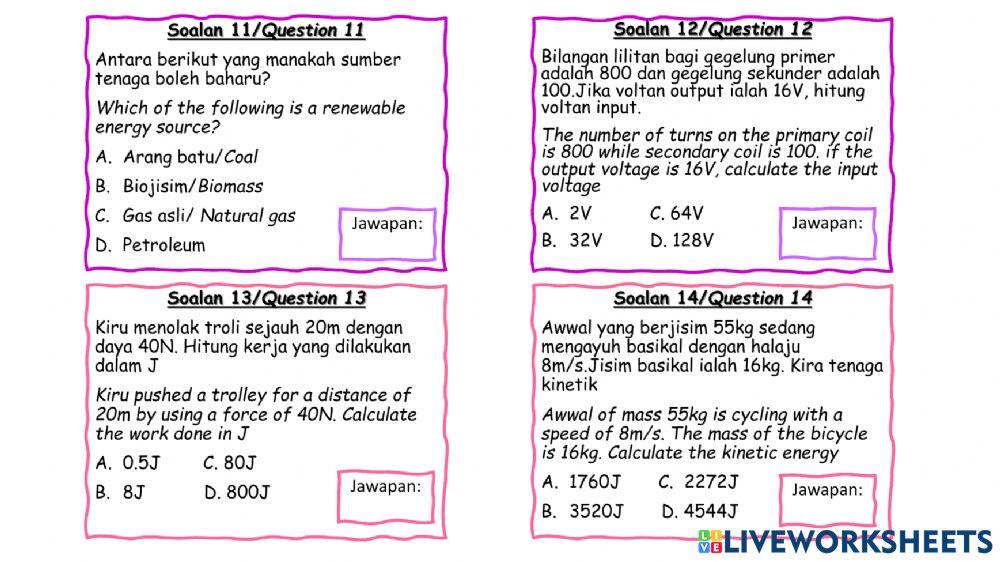 UJIAN SAINS TINGKATAN 3 BAHAGIAN 1 SOALAN OBJEKTIF