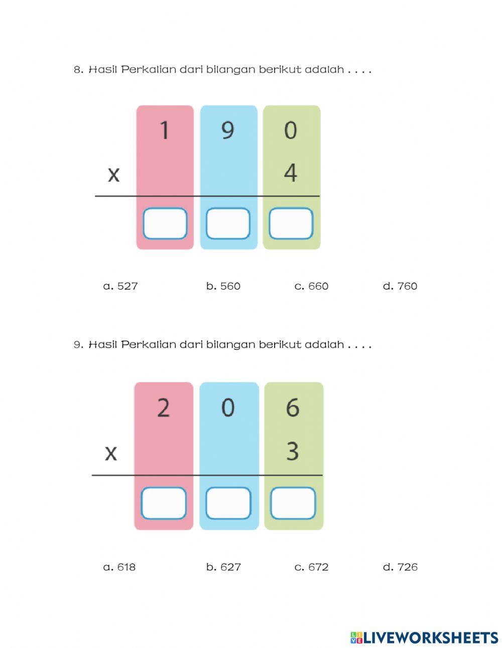 Perkalian dengan pengelompokan kembali Satuan & Puluhan