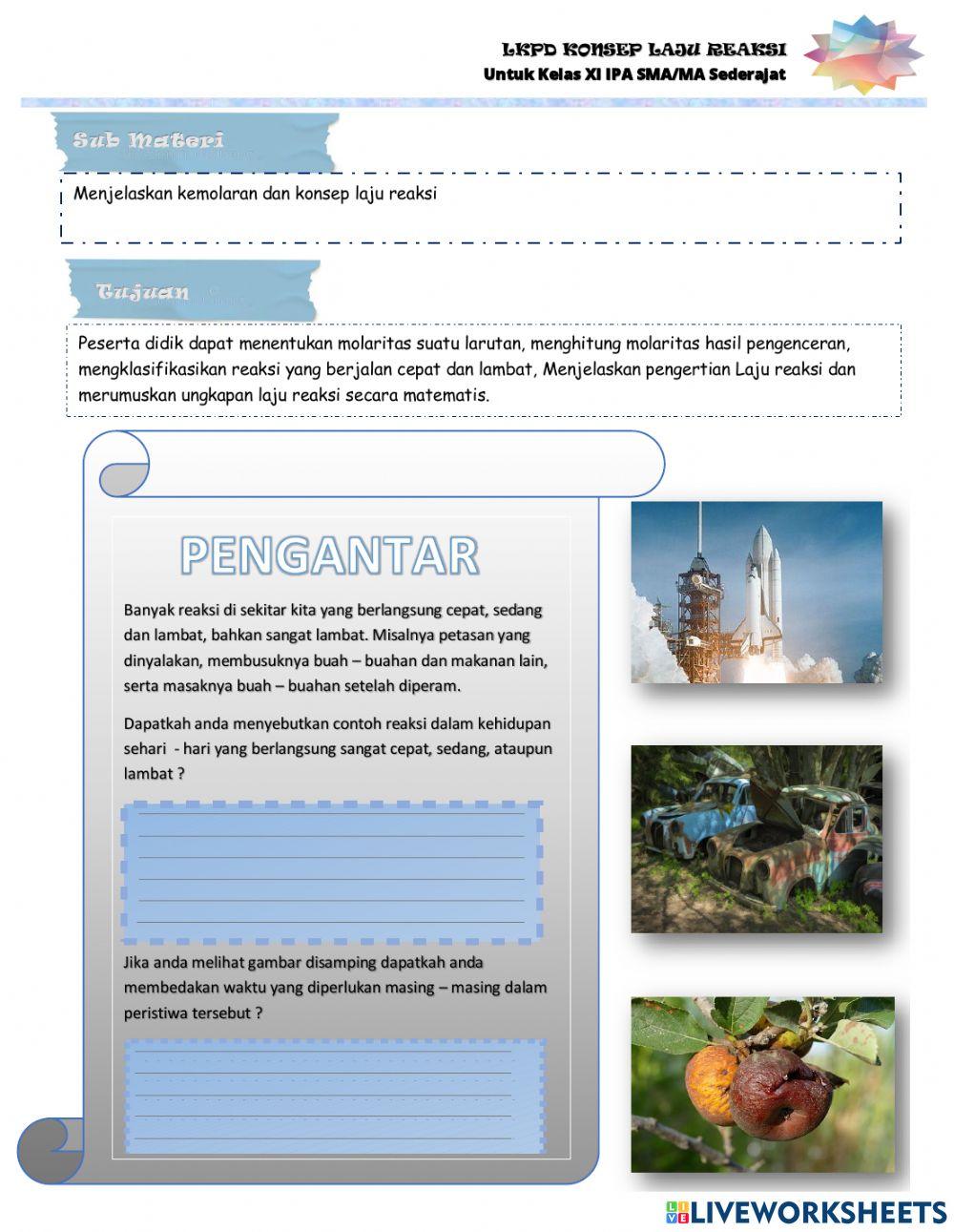 LKPD Laju Reaksi untuk Siswa kelas XI SMA-MA sederajat